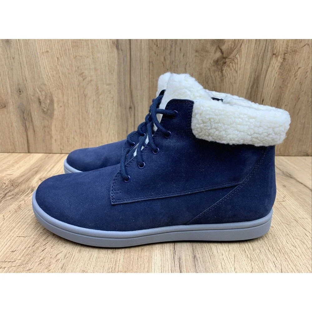 Cloudsteppers By Clarks Boots Step Flow Jay Faux Lined  Zip Lace Up Navy  10 M
